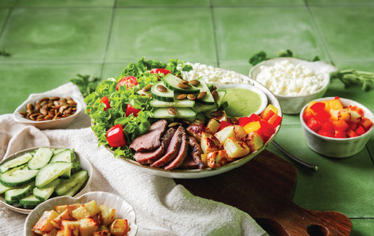 Avocado Chimichurri Salad with steak
